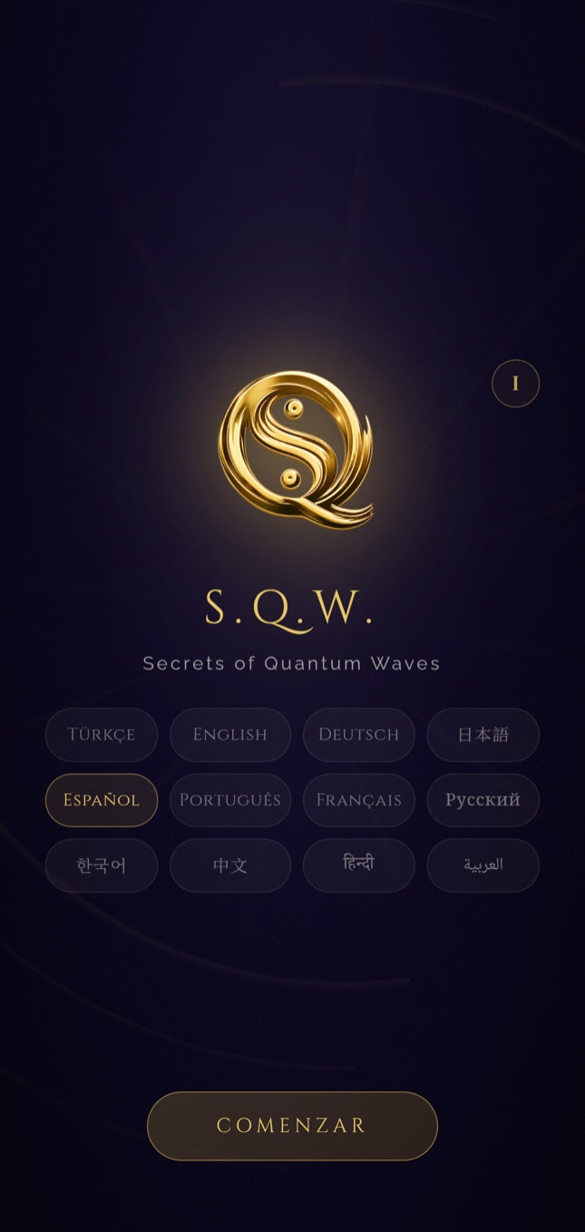Pantalla de inicio de SQW — 12 idiomas a elegir