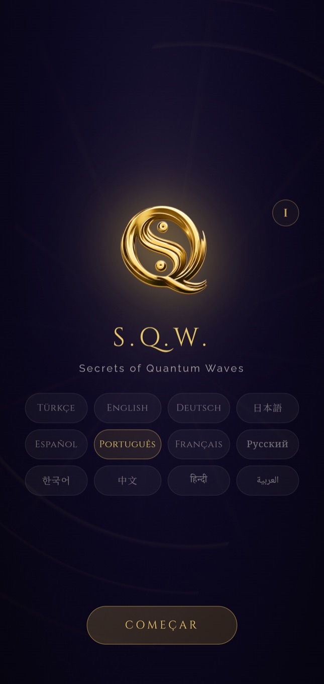 Tela de abertura do SQW — 12 idiomas à escolha