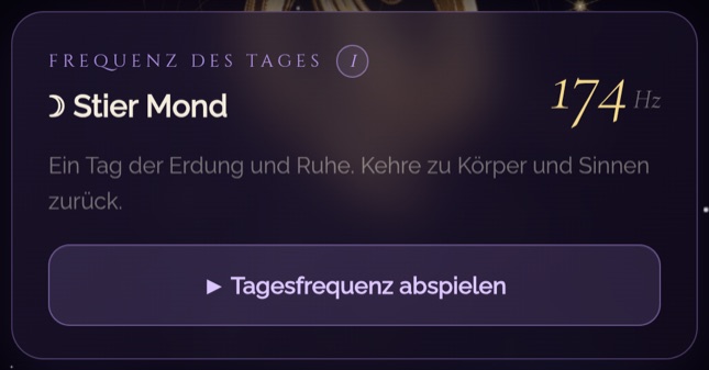 Karte „Frequenz des Tages“ — die Frequenz, die nach dem Zeichen des Tages gewählt wird