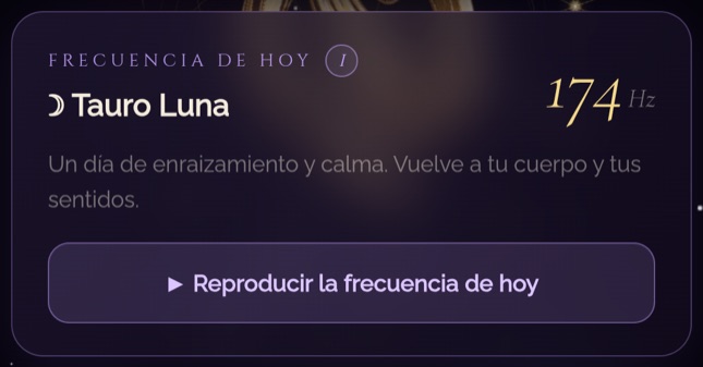 Tarjeta de la frecuencia del día — la frecuencia elegida según el signo del día
