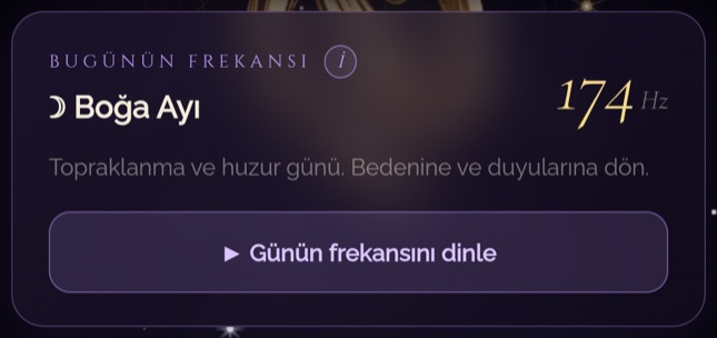 Bugünün frekansı kartı — günün burcuna göre seçilen frekans