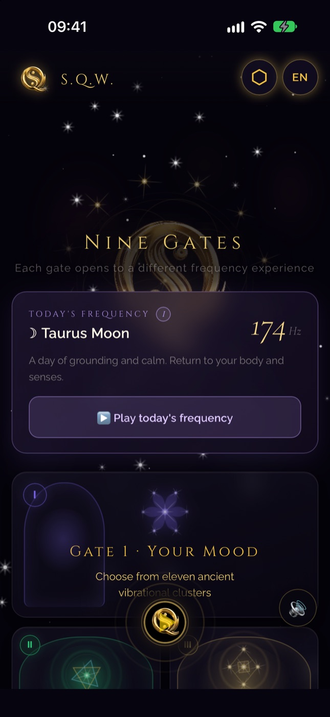 SQW home screen on iPhone — Nine Gates