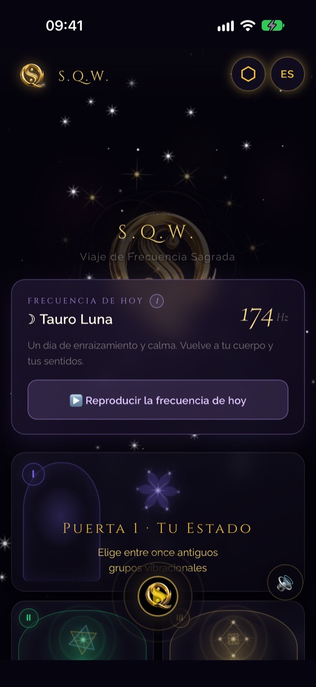 Pantalla principal de SQW en iPhone — Nueve Puertas