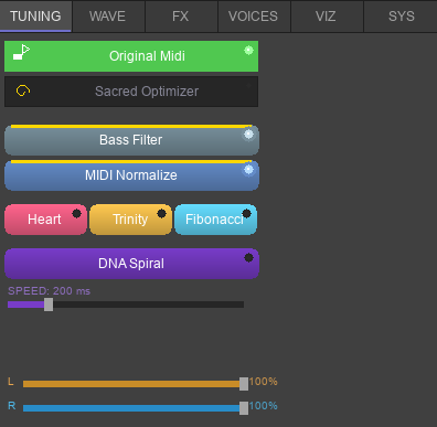 Sacred Geometry Tuning Panel with PHI Optimizer